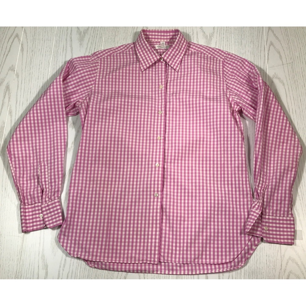 Piattelli Barneys New York Button Up Shirt Men Small Pink Checkered 100% Cotton